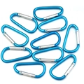 Set di 10 moschettoni a D in lega di alluminio blu brillante per portachiavi e zaini - 45x23mm / Blu