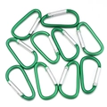 Set di 10 moschettoni a D in alluminio verde per escursionismo e borracce sportivi - 45x23mm / Verde