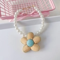 Detail of adjustable pearl pet collar with large orange fabric flower and golden clasp - XS / Single Layer Necklace / Yellow