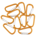 Set of 10 orange D-shape aluminum carabiners for keychains and outdoor gear - 45x23mm / Orange
