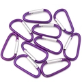 Set of 10 purple D-shaped aluminum alloy carabiners with silver spring gate clips - 45x23mm / Purple