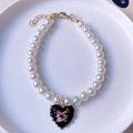 French vintage pearl pet necklace with a black heart enamel pendant for dogs and cats - Black Heart Pearl Necklace