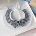 Black and white plaid pet collar with lace ruffle and black heart crystal bow tie - S / Black White Grid
