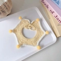 Handmade yellow and white crochet pet collar with star shape and cute pom poms - S 2-8lb / Lemon Yellow