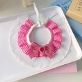 Pink checkered lace pet collar with a sparkling heart bow for small cats and dogs - S / Red Plaid