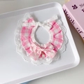 Collare per animali a quadri rosa con pizzo, fiocco e perla sintetica decorativa - Taglia S / Rosa