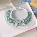 Green plaid pet collar with lace trim and sparkling heart-shaped diamond gemstone - S / Green Checkered