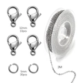 Silver stainless steel DIY jewelry set with lobster clasps, jump rings and 3m chain - 3m Chain with 10 Lobster Clasps and 30 Jump Rings / Steel Color (2mm Flat Cross Chain)