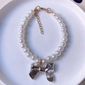 French vintage style pet pearl necklace featuring a silver metallic bow pendant - XS Size (0.5-1.5kg) / Silver Bowknot Pearl Necklace