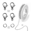 Silver stainless steel jewelry DIY set with 12mm lobster clasps, 5mm jump rings, and 3M chain - 3m Chain with 10 Lobster Clasps and 30 Jump Rings / Steel Color (2mm Cross Chain)