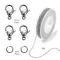 Silver stainless steel jewelry DIY kit with lobster clasps, jump rings and 3M chain roll - 3m Chain with 10 Lobster Clasps and 30 Jump Rings / Steel Color (2mm Curb Chain)
