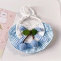 Bavaglino all'uncinetto con ciliegia blu per piccoli cani e gatti domestici - Taglia unica / Quadri blu e bianchi