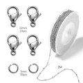 DIY jewelry kit with stainless steel lobster clasps, jump rings and 3m cable chain set - 3m Chain with 10 Lobster Clasps and 30 Jump Rings / Steel Color (2mm Bead Chain)