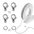 Silver stainless steel jewelry kit with lobster clasps jump rings and 3m cable chain - 3m Chain with 10 Lobster Clasps and 30 Jump Rings / Steel Color (2mm Rolo Chain)