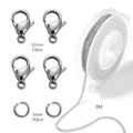 DIY jewelry kit with stainless steel lobster clasps, jump rings and a 3m metal chain - 3m Chain with 10 Lobster Clasps and 30 Jump Rings / Steel Color (2mm Dense Chain)