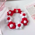 Detail of red and white crochet flower pet collar with a Handmade With Love button - Red & White