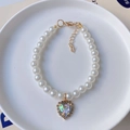 Colorful heart pendant pearl collar with adjustable gold chain for cats and dogs - XS / Rainbow