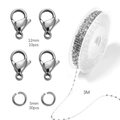 DIY jewelry making kit with 3M stainless steel chain and lobster clasp silver finish - 3m Chain with 10 Lobster Clasps and 30 Jump Rings / Steel Color (2mm Fish Lip Chain)