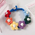 Handmade colorful knit flower collar for pets with adjustable wooden button closure - Blue Red Multicolor