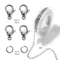 Silver stainless steel DIY jewelry kit with 3m chain, 10 lobster clasps and 30 jump rings - 3m Chain with 10 Lobster Clasps and 30 Jump Rings / Steel Color (4mm Paperclip Chain)