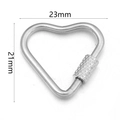 Silver heart-shaped stainless steel screw lock carabiner keychain, size 23mm by 21mm - Steel