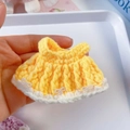 Handmade yellow crochet doll dress with white bows and pearl accents for 15cm dolls - Suitable For 15cm Doll / Yellow