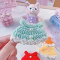 Mint green crochet doll dress with pearl buttons and white lace trim for 13cm dolls - Fits Small Dolls / Green