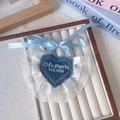 Blue denim heart cat bib with white lace edge and light blue satin ribbon bow detail - One Size / Blue