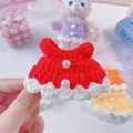 Handmade red crochet doll dress with pearl buttons for 13cm plush dolls - Fits Small Dolls / Red