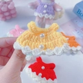 Pink handmade crochet doll dress with pearl buttons for 13cm stuffed plush toys - Fits Small Dolls / Yellow