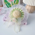 Chapeau de paille pour animaux avec nœud vert, dentelle et fleur rose pour chats et chiens - S / Style Fleur Verte