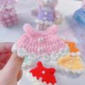 Pink hand-knit doll dress with pearl buttons and scalloped lace trim for 10cm dolls - Fits Small Dolls / Pink
