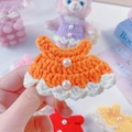 Knitted orange dress for 13cm doll featuring white pearl accents and scalloped hem - Fits Small Dolls / Orange