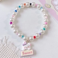 Cartoon rabbit pendant pet necklace with colorful beads and white pearls for cats and dogs - Sweet Rabbit