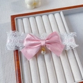 Rosa Schleife Haustier-Halsband mit weißer Spitze und einem feinen Perlenanhänger - XS / Rosa