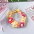 Halsband für Haustiere mit rosa und gelben Häkelblumen und verstellbarem Knopf - Rot-Gelber Farbverlauf