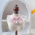 Süßes Haustier-Halsband mit weißer Stickerei-Spitze und rosa karierter Schleife - XS / Rosa Gingham Schleife Halsband