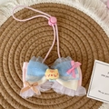 Rosa und blauer Katzenhalsband mit Spitze, gelbem Kätzchen-Charm und verstellbarem Band - S / Blau