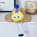 Pet straw hat with yellow plush monster and adjustable drawstring for small dogs - S / Yellow