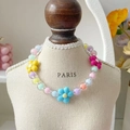 Adjustable colorful bead cat collar with vibrant acrylic flowers in macaron shades - XS / Multicolor Flowers 3 (Yellow Blue Red)