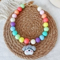 Colorful macaron beaded pet collar featuring a cute grey cartoon dog pendant charm - XS / Gray Dog