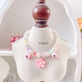 Collar de perlas para mascotas con colgante de flor rosa y cascabeles para perros y gatos - XS / Flor de Cerezo Rosa