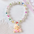 Pet pearl collar with colorful beads and cartoon yellow bear on pink moon pendant - Bear Moon