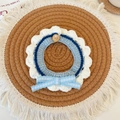 Handgefertigtes gehäkeltes Haustierhalsband mit blauer Schleife und cremefarbener Spitze - XS / Blau