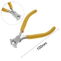 Detail view of 100mm yellow mini end cutting pliers for DIY jewelry and fine craft work - End Cutting Pliers