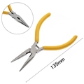 Detail view of 135mm needle nose pliers with yellow ergonomic handles and carbon steel jaws - Chain Nose Pliers