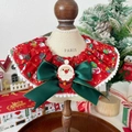 Kerstsjaal voor huisdieren met rode print, groene zijden strik en kerstman-versiering - M / Rood (Rode Sjaal)