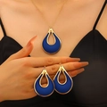 Juego de joyas doradas con colgantes de gota azul marino en collar y pendientes - Pendientes Y Collar (01 kc gold 2831) / Azul Dorado