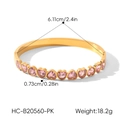 Gold stainless steel bangle with pink heart zircons and size measurements - Heart Pink Zirconia Style (HC-B20560-PK) / Sakura Pink