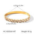 Detailed view of gold stainless steel heart zirconia bangle bracelet with dimensions - Heart White Zirconia Style (HC-B20560-WT) / White